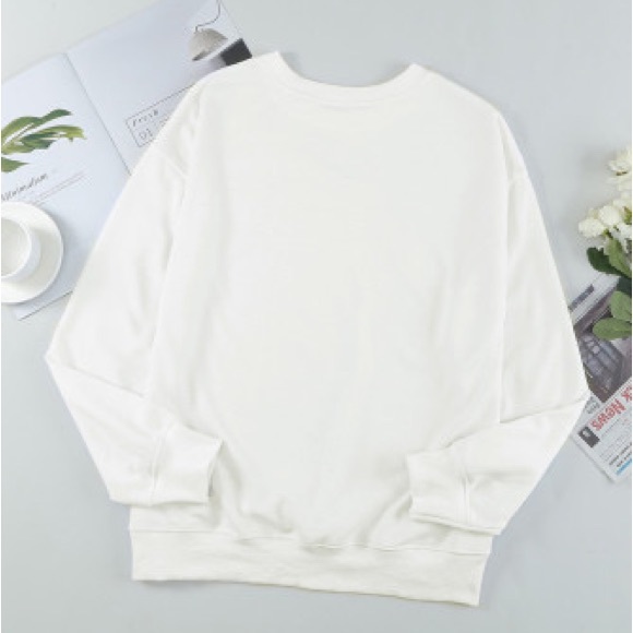 White Plain Crew Neck Pullover Sweatshirt - Picture 6 of 14